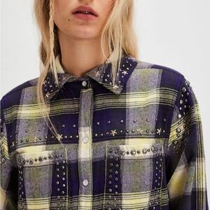 We The Free Purple and Yellow Plaid Button Down Shirt